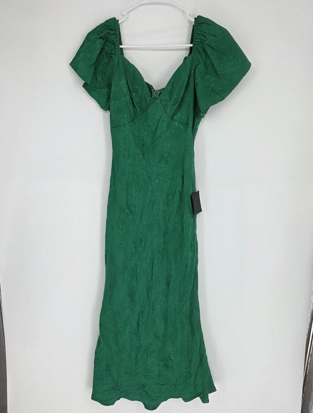 Lulus Womens Green Floral Satin Midi Dress Small Sweetheart Flutter Sleeve Lined